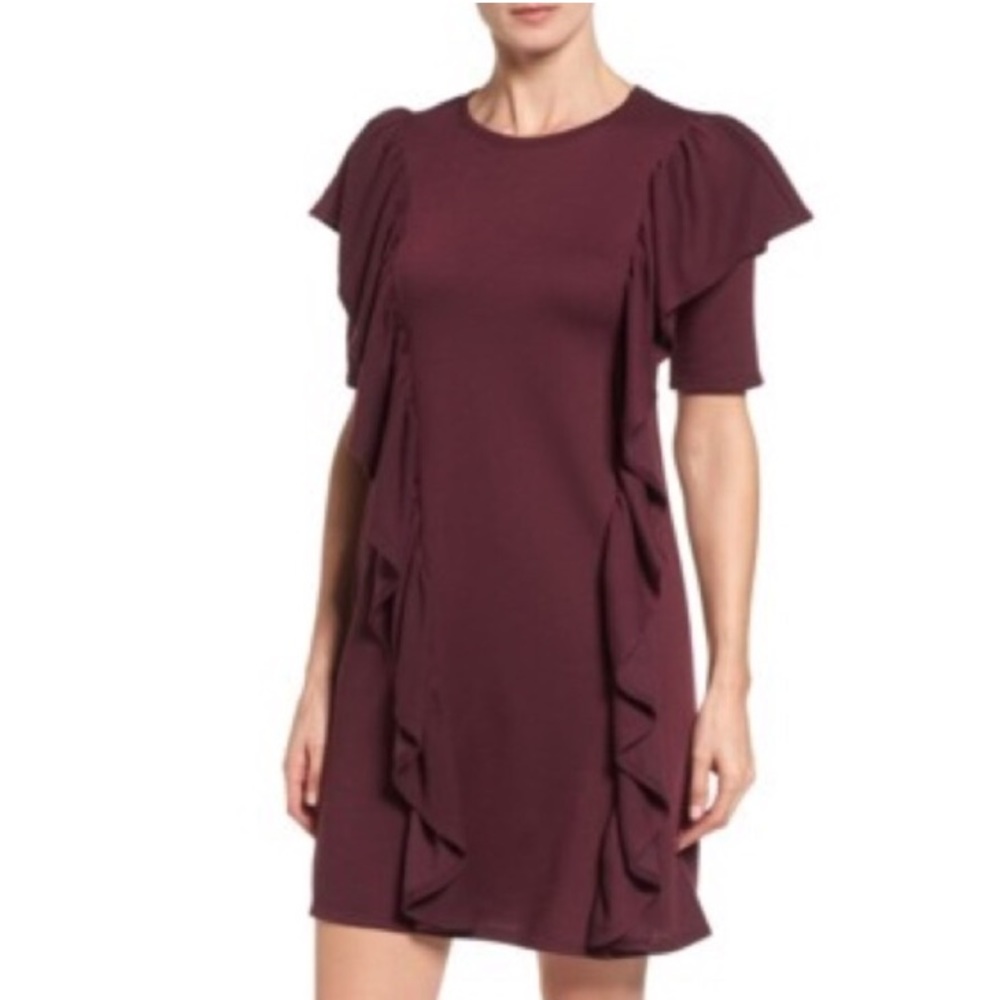Halogen Ruffled Short Sleeve Sheath Mini Dress